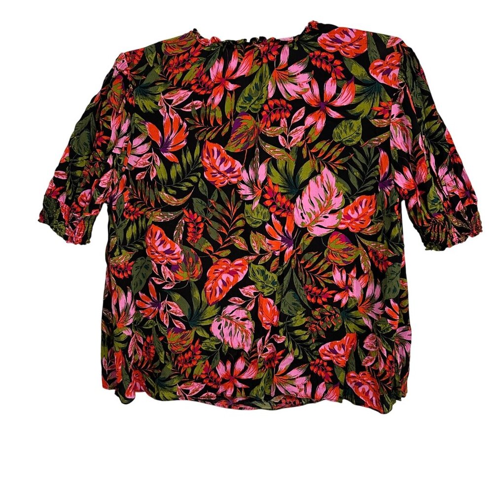 Terra & Sky 2X (20-224) Peasant Blouse Tropical Puff Sleeve Boho Hippie Floral - Picture 2 of 7